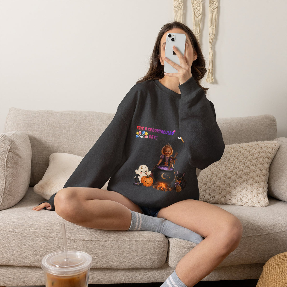 Halloween Witch Kid Crewneck Sweatshirt — "Have a Spooktacular Day"