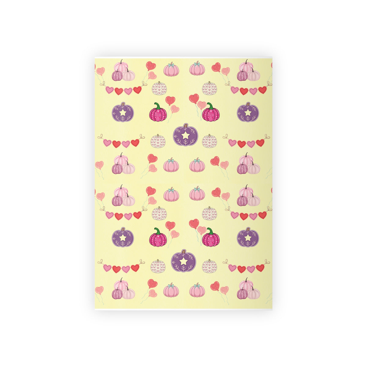 Pink Halloween Wrapping Paper – Cute Pumpkin & Heart Fall Gift Wrap
