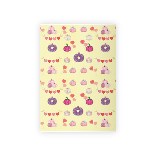 Pink Halloween Wrapping Paper – Cute Pumpkin & Heart Fall Gift Wrap