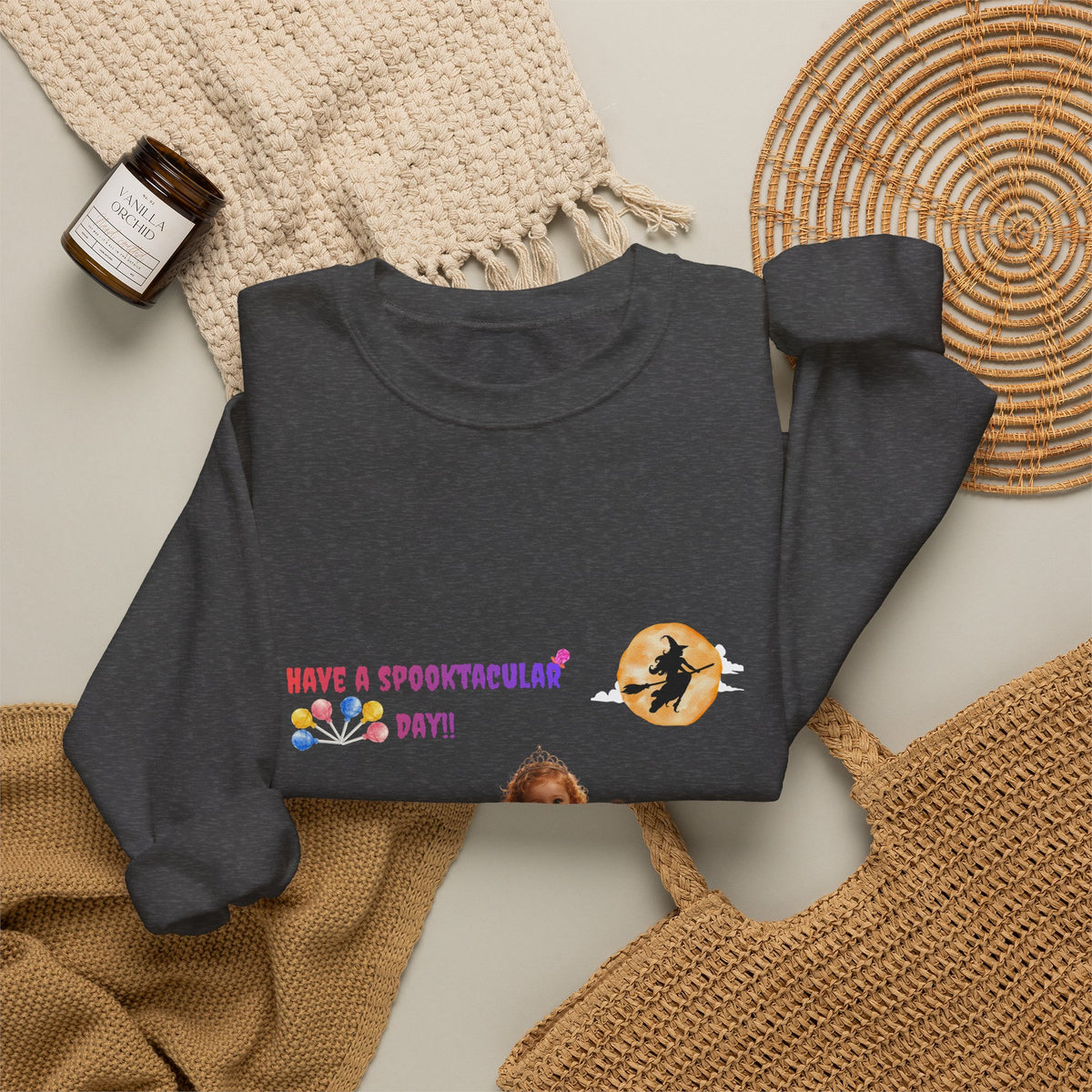 Halloween Witch Kid Crewneck Sweatshirt — "Have a Spooktacular Day"