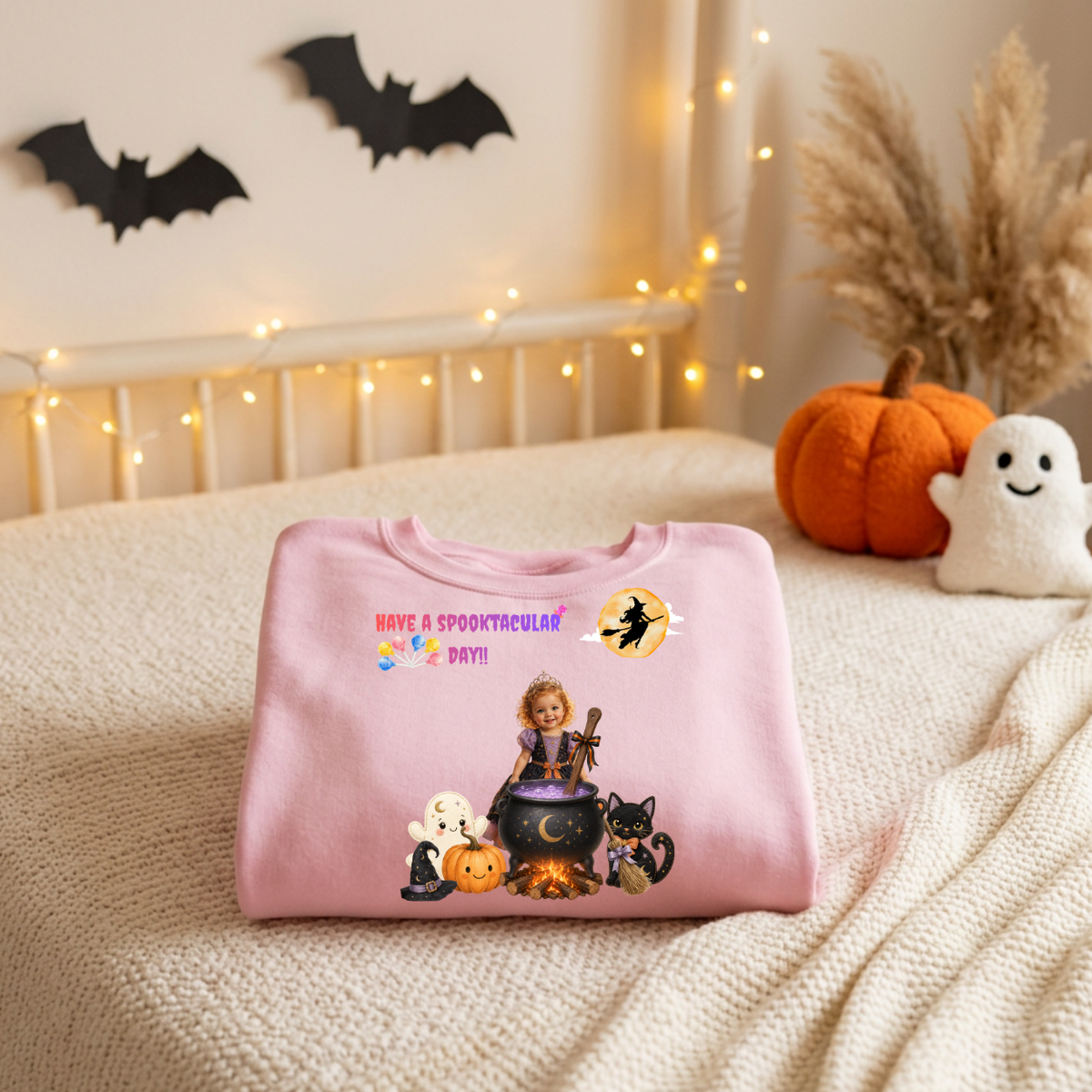 Halloween Witch Kid Crewneck Sweatshirt — "Have a Spooktacular Day"
