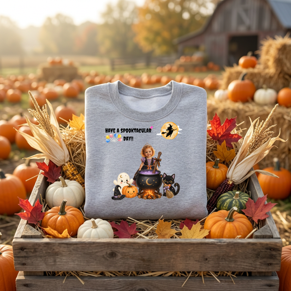 Halloween Witch Kid Crewneck Sweatshirt — "Have a Spooktacular Day"