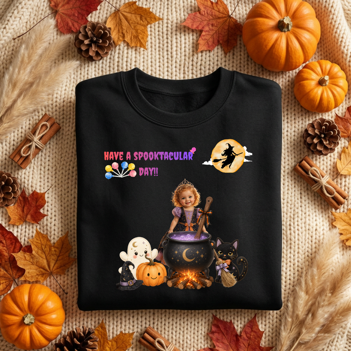 Halloween Witch Kid Crewneck Sweatshirt — "Have a Spooktacular Day"