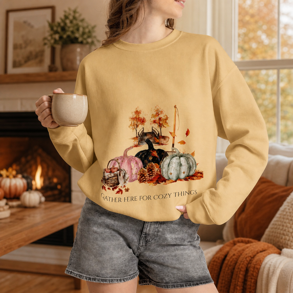 Vintage Gather Here for Cozy Things — Whimsical Fall Design