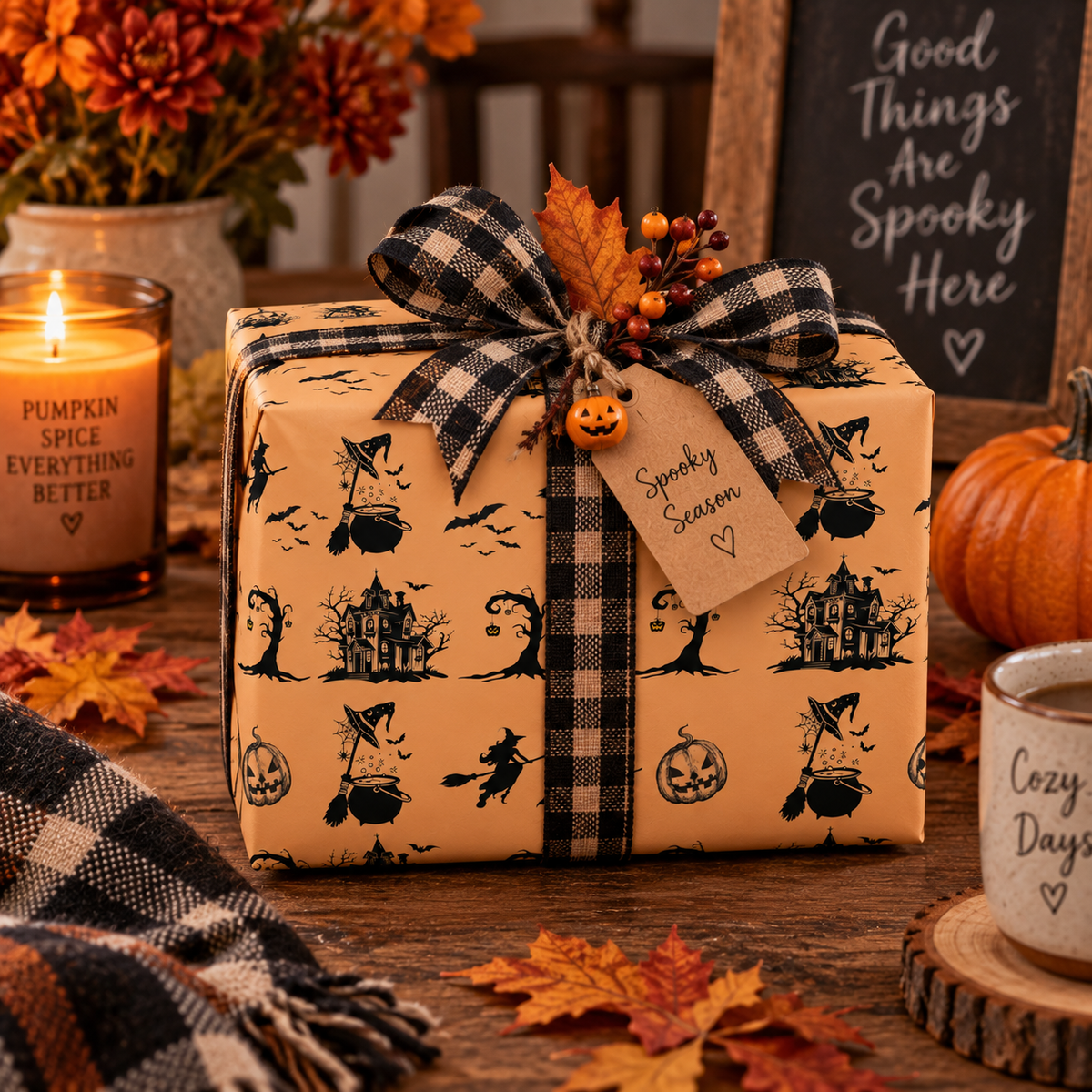 Spooky Halloween Wrapping Paper | Witches, Pumpkins & Haunted Houses