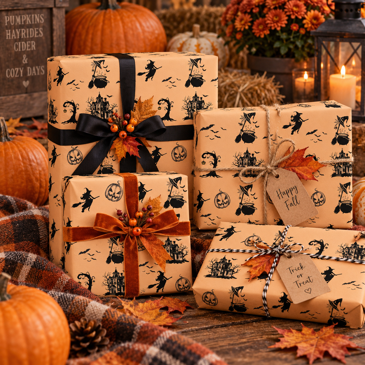 Spooky Halloween Wrapping Paper | Witches, Pumpkins & Haunted Houses