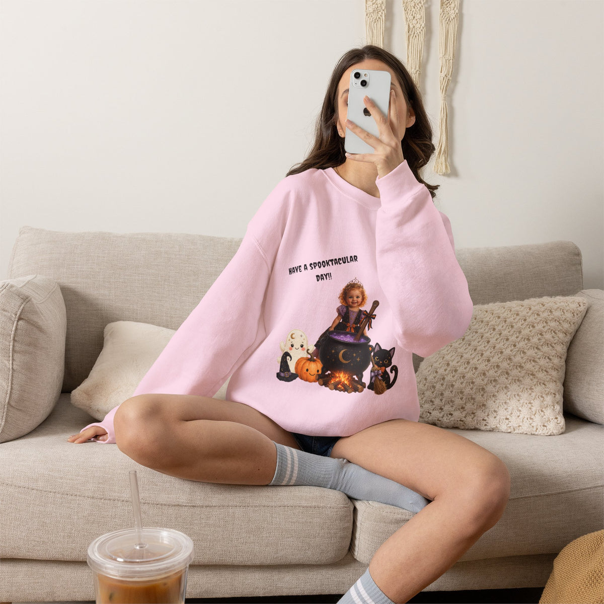 Halloween Witch Kid Crewneck Sweatshirt — "Have a Spooktacular Day"
