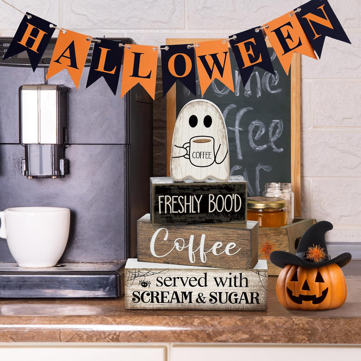 Spooktacular 4-Piece Wooden Ghost Coffee Table Decor for Halloween