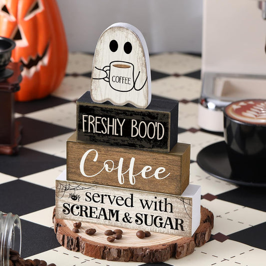 Spooktacular 4-Piece Wooden Ghost Coffee Table Decor for Halloween