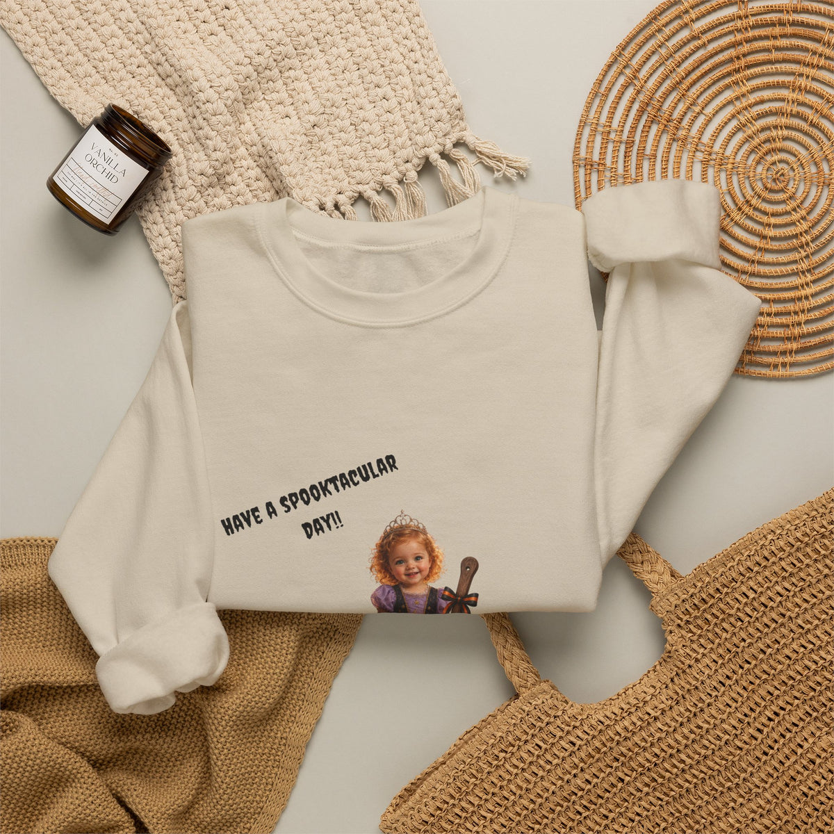 Halloween Witch Kid Crewneck Sweatshirt — "Have a Spooktacular Day"