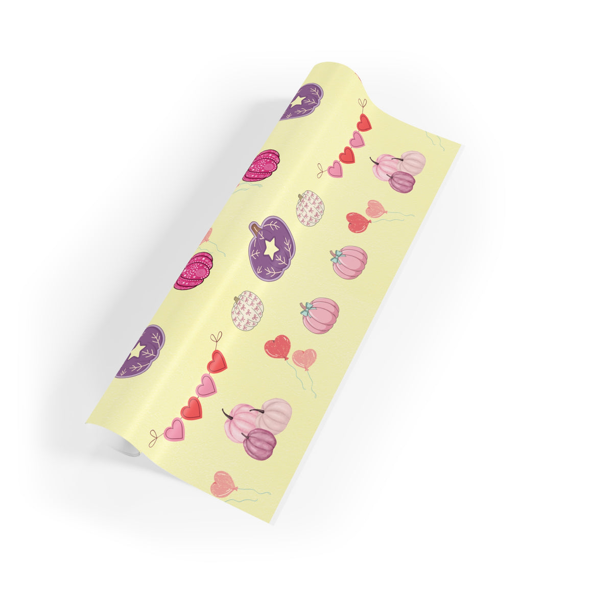 Pink Halloween Wrapping Paper – Cute Pumpkin & Heart Fall Gift Wrap