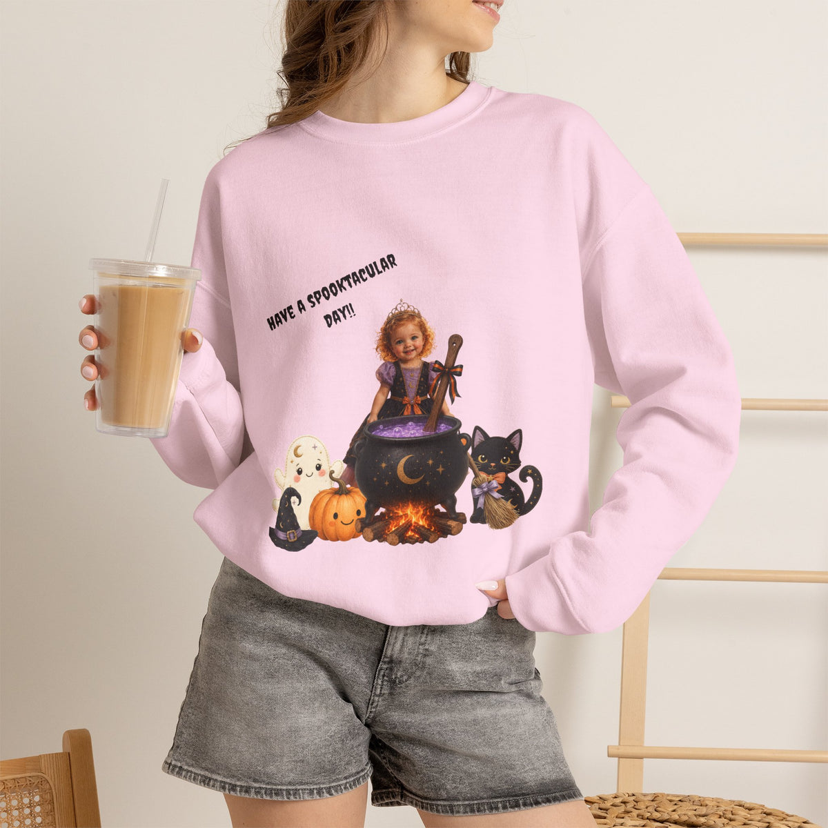 Halloween Witch Kid Crewneck Sweatshirt — "Have a Spooktacular Day"