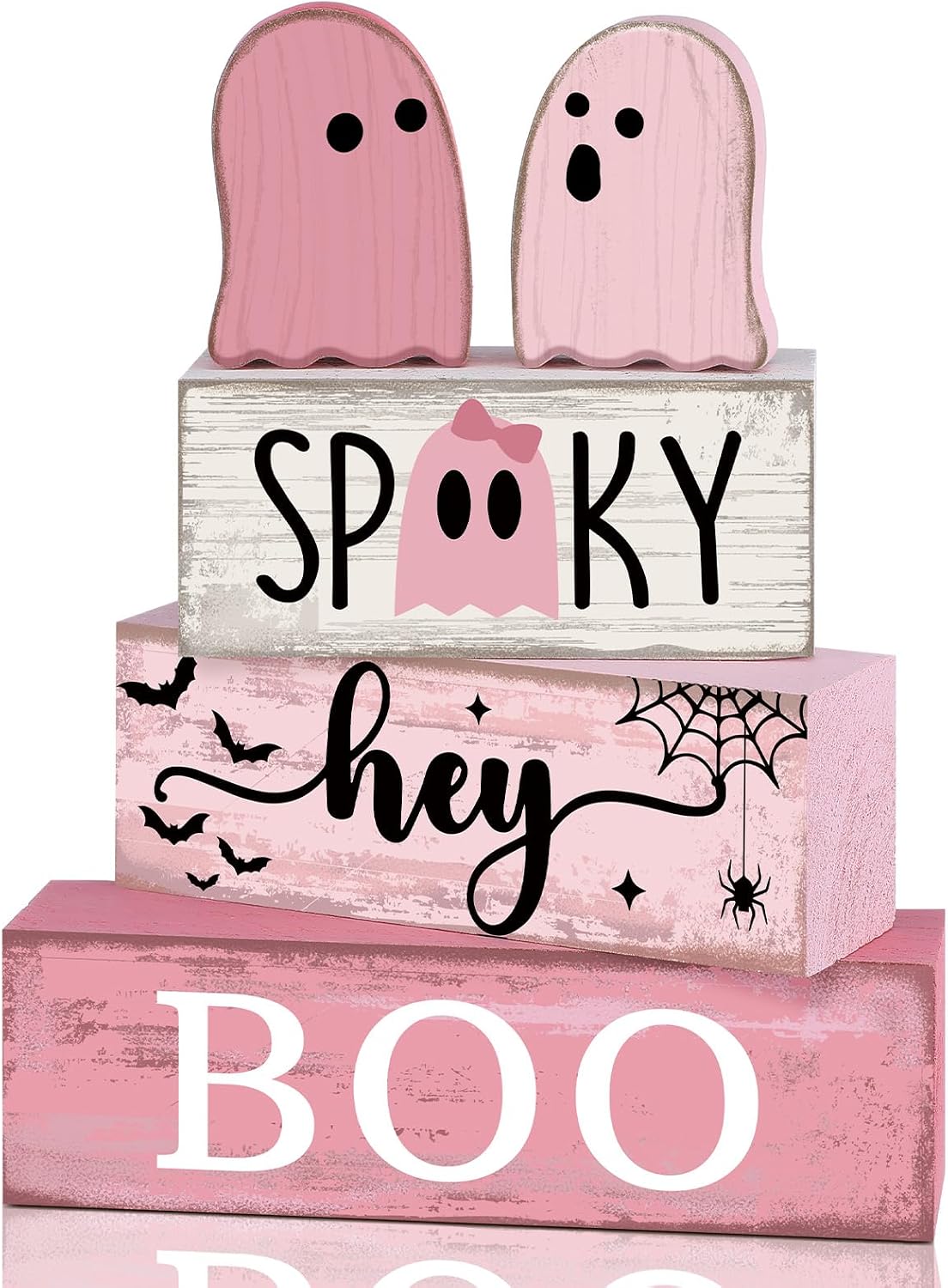 Spooktacular 4-Piece Wooden Ghost Coffee Table Decor for Halloween
