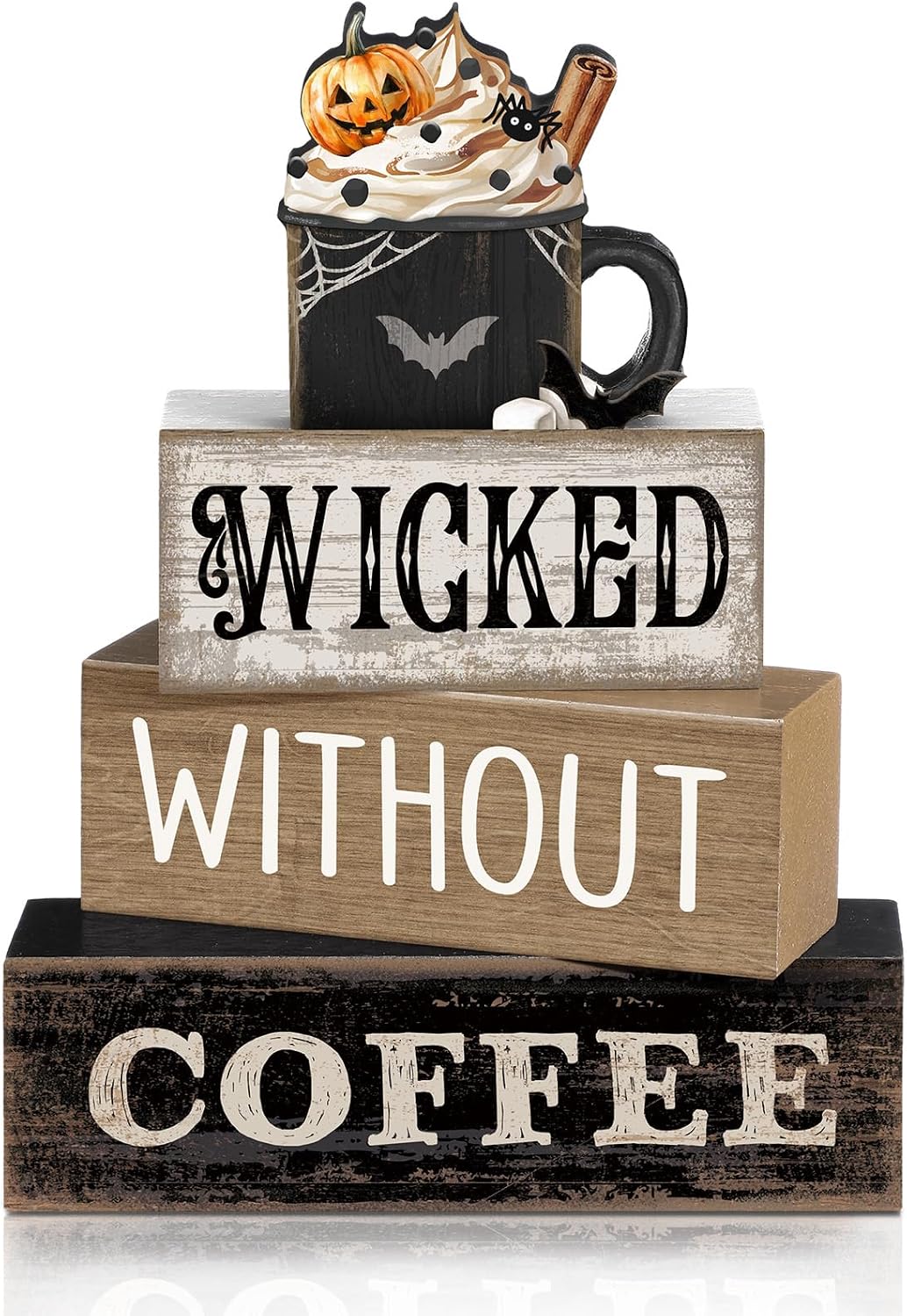 Spooktacular 4-Piece Wooden Ghost Coffee Table Decor for Halloween