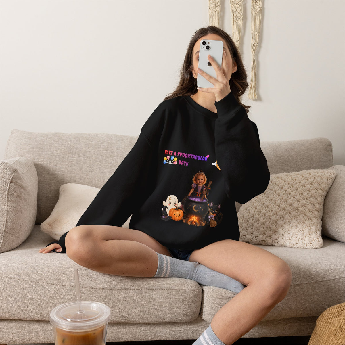 Halloween Witch Kid Crewneck Sweatshirt — "Have a Spooktacular Day"