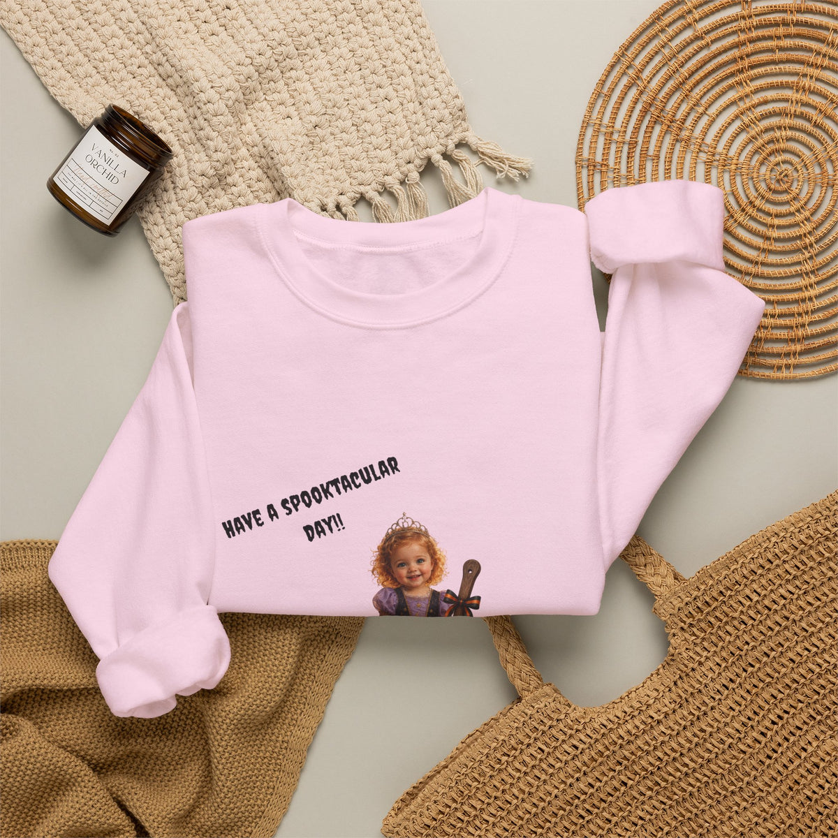 Halloween Witch Kid Crewneck Sweatshirt — "Have a Spooktacular Day"