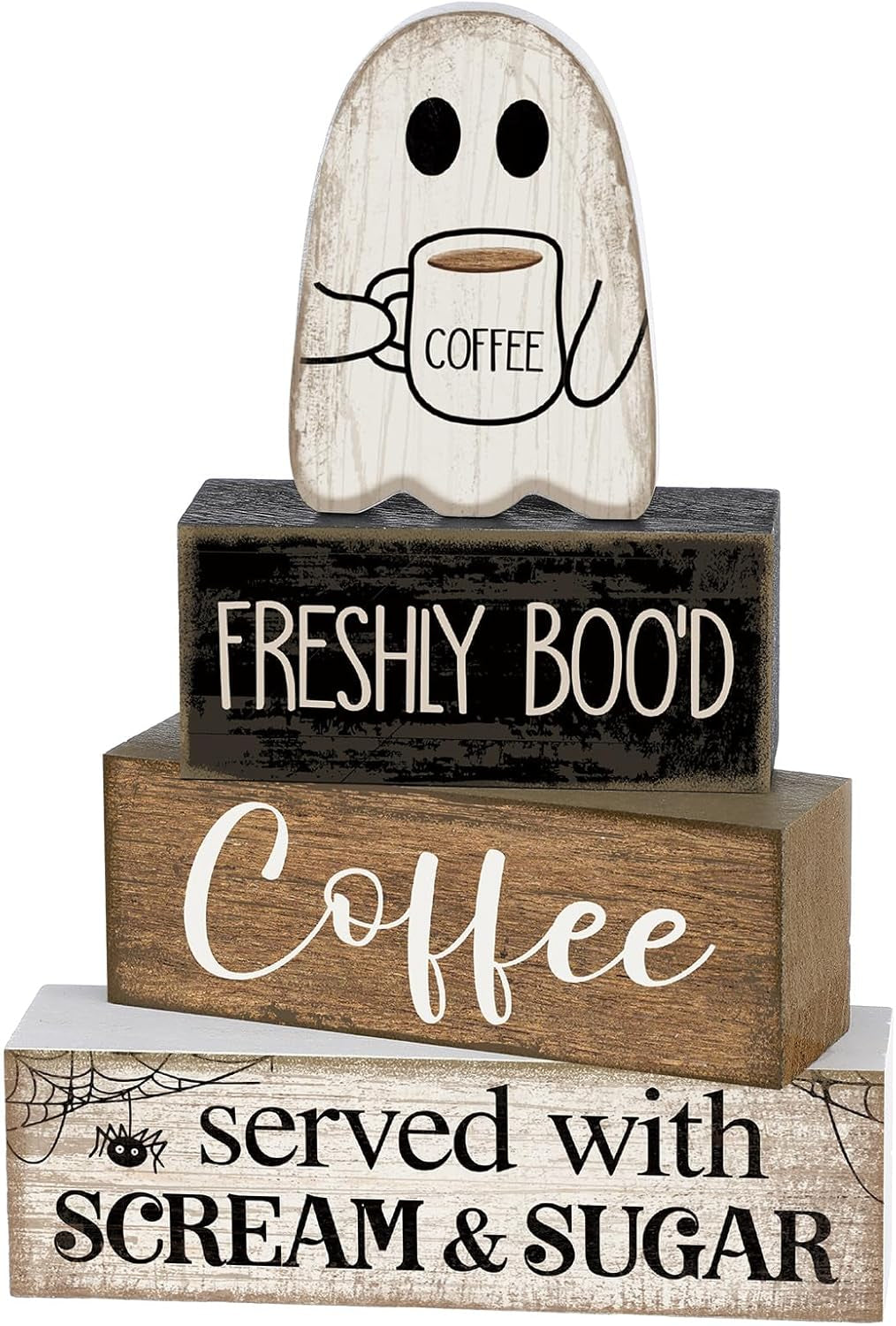 Spooktacular 4-Piece Wooden Ghost Coffee Table Decor for Halloween