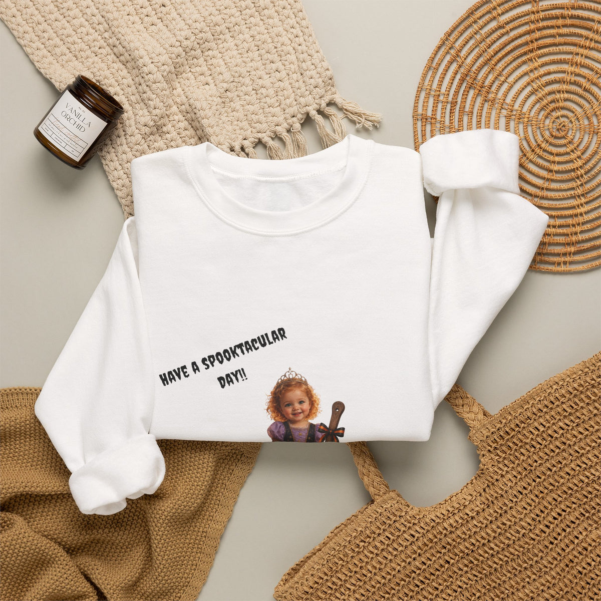 Halloween Witch Kid Crewneck Sweatshirt — "Have a Spooktacular Day"