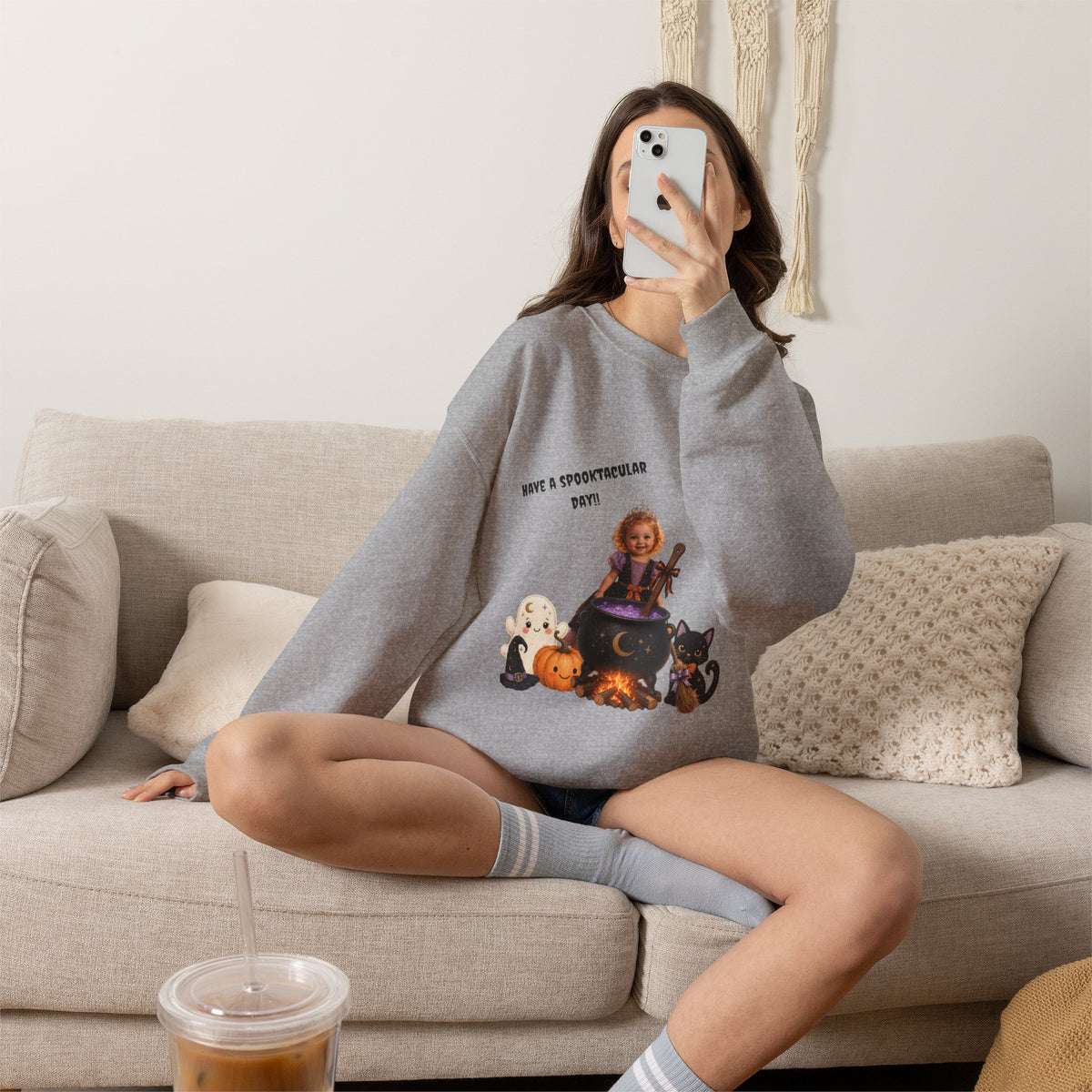 Halloween Witch Kid Crewneck Sweatshirt — "Have a Spooktacular Day"