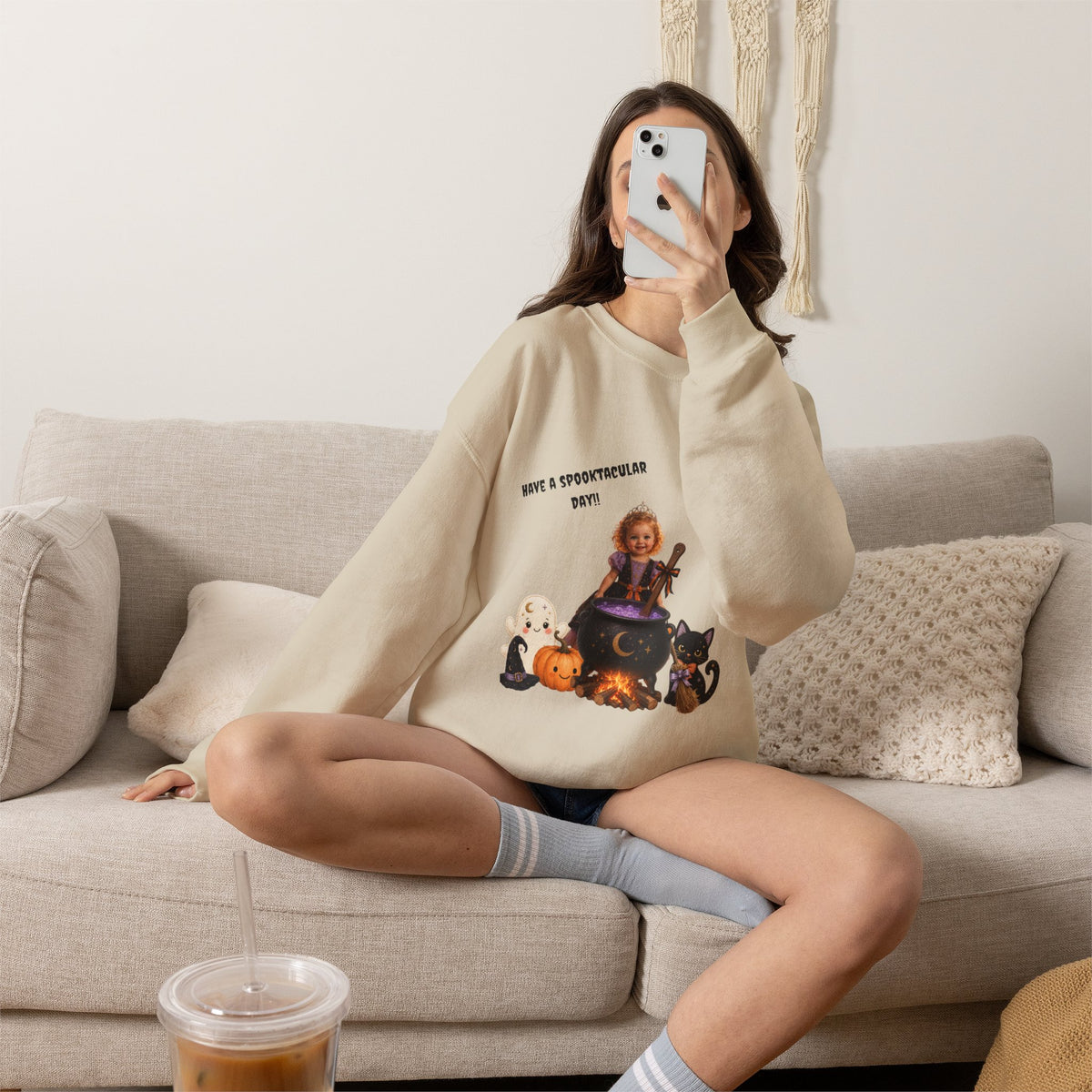 Halloween Witch Kid Crewneck Sweatshirt — "Have a Spooktacular Day"