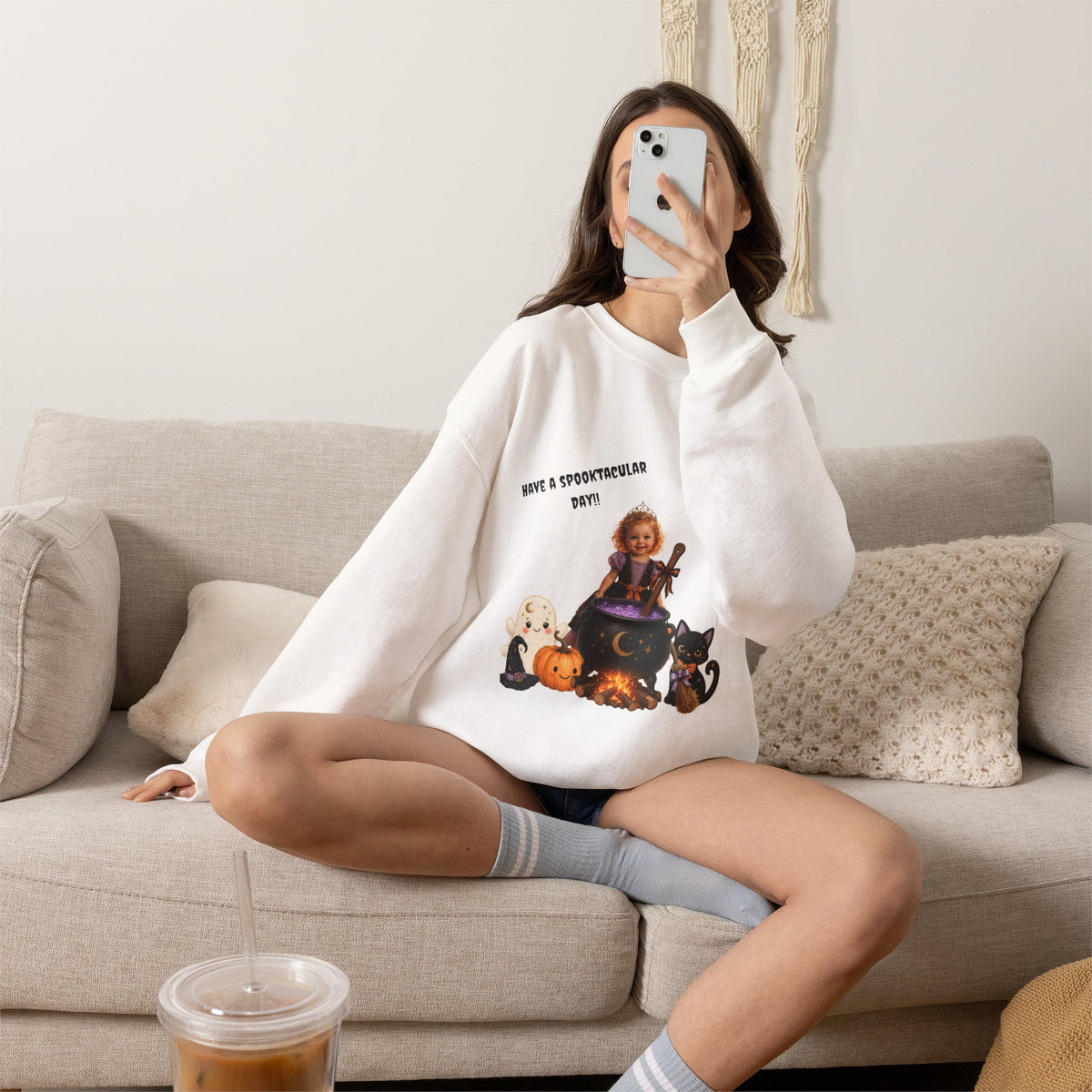 Halloween Witch Kid Crewneck Sweatshirt — "Have a Spooktacular Day"