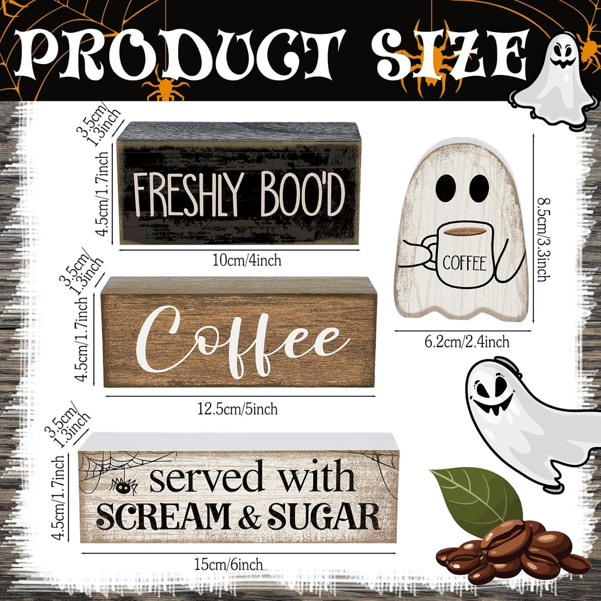 Spooktacular 4-Piece Wooden Ghost Coffee Table Decor for Halloween