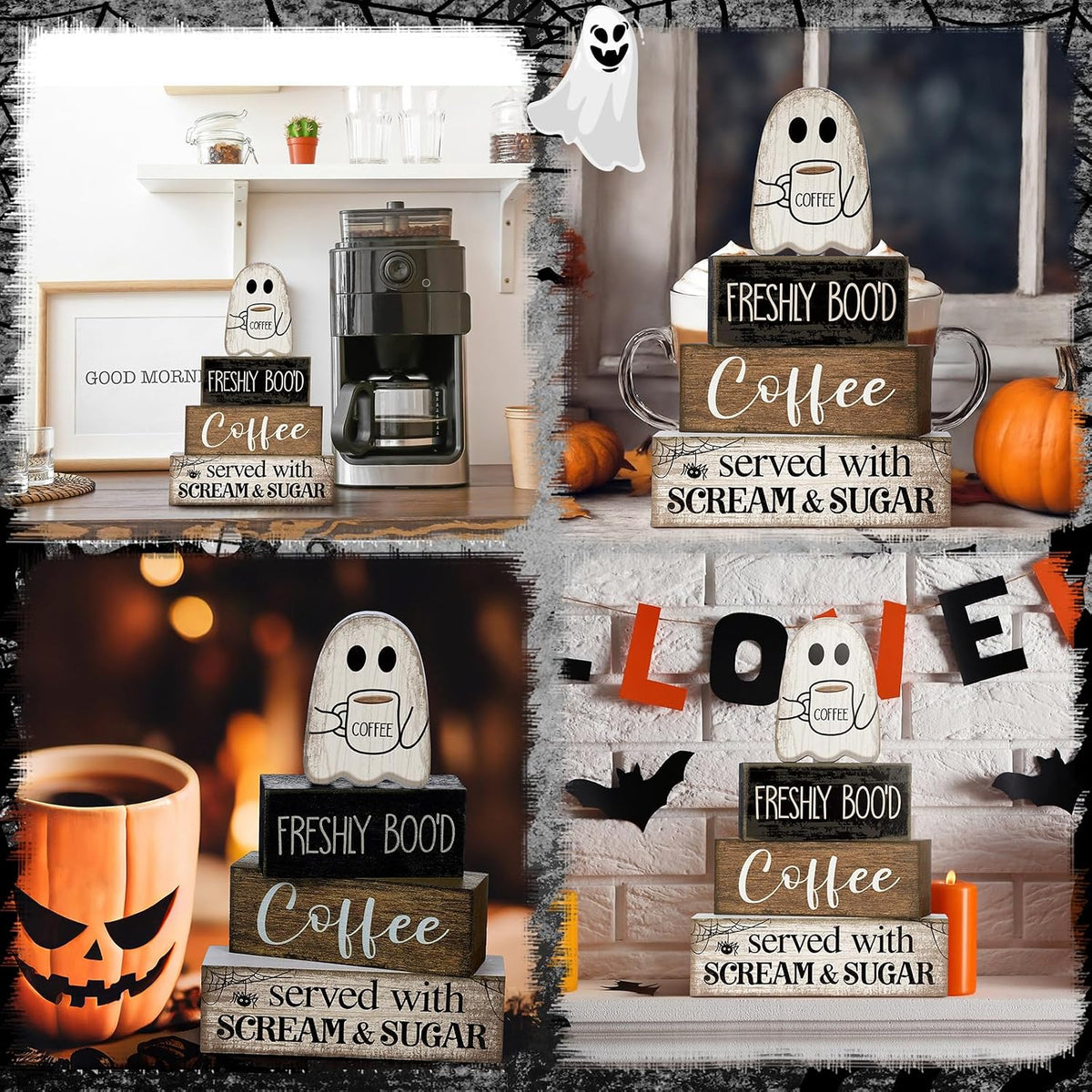 Spooktacular 4-Piece Wooden Ghost Coffee Table Decor for Halloween