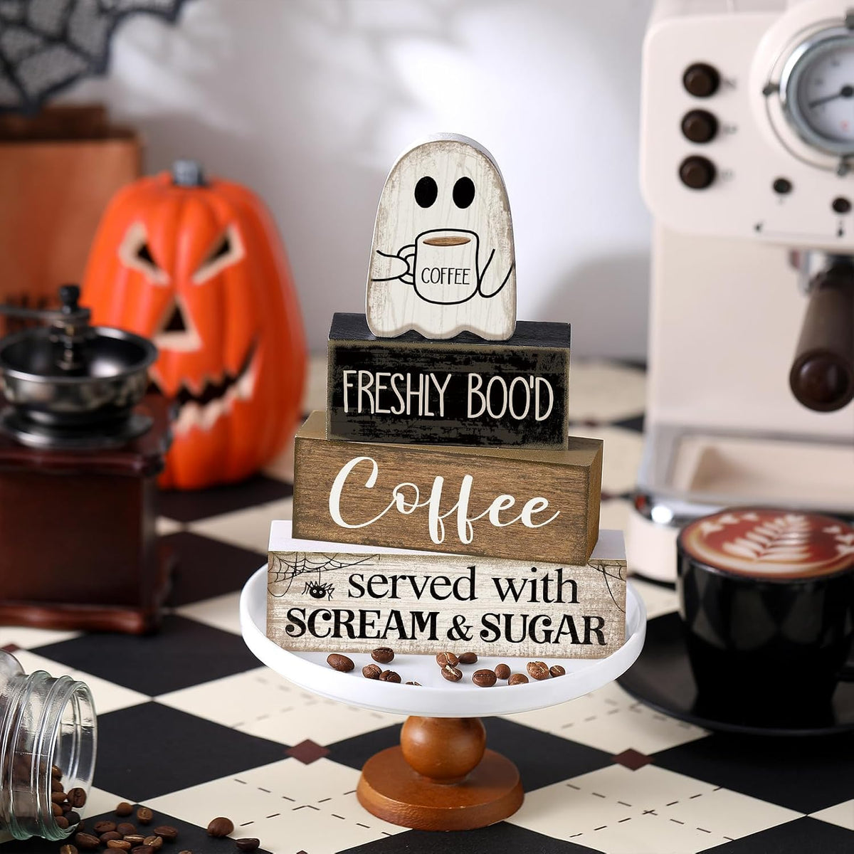 Spooktacular 4-Piece Wooden Ghost Coffee Table Decor for Halloween